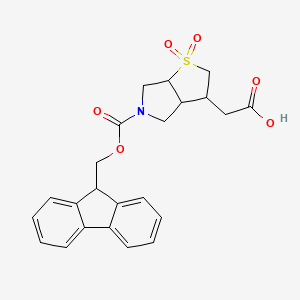 molecular formula C23H23NO6S B12312410 2-[5-(9H-fluoren-9-ylmethoxycarbonyl)-1,1-dioxo-2,3,3a,4,6,6a-hexahydrothieno[2,3-c]pyrrol-3-yl]acetic acid 