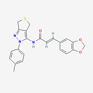 molecular formula C22H19N3O3S B1231243 (E)-3-(1,3-benzodioxol-5-yl)-N-[2-(4-methylphenyl)-4,6-dihydrothieno[3,4-c]pyrazol-3-yl]prop-2-enamide 