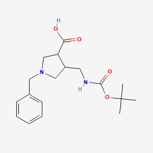 molecular formula C18H26N2O4 B12312462 rac-(3R,4S)-1-benzyl-4-({[(tert-butoxy)carbonyl]amino}methyl)pyrrolidine-3-carboxylic acid, trans 