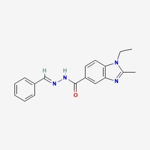 molecular formula C18H18N4O B1231287 N-[(E)-benzylideneamino]-1-ethyl-2-methylbenzimidazole-5-carboxamide 