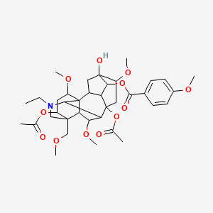 molecular formula C37H51NO12 B12312912 [8,14-Diacetyloxy-11-ethyl-5-hydroxy-6,16,18-trimethoxy-13-(methoxymethyl)-11-azahexacyclo[7.7.2.12,5.01,10.03,8.013,17]nonadecan-4-yl] 4-methoxybenzoate 