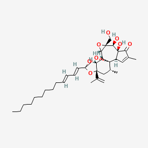 molecular formula C34H48O8 B1231301 (1R,2R,6S,7S,8R,10S,11S,12R,16R,18R)-6,7-dihydroxy-8-(hydroxymethyl)-4,18-dimethyl-16-prop-1-en-2-yl-14-[(1E,3E)-trideca-1,3-dienyl]-9,13,15,19-tetraoxahexacyclo[12.4.1.01,11.02,6.08,10.012,16]nonadec-3-en-5-one 