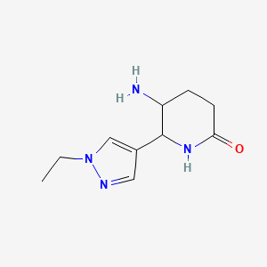 molecular formula C10H16N4O B12313494 5-amino-6-(1-ethyl-1H-pyrazol-4-yl)piperidin-2-one 