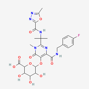 molecular formula C26H29FN6O11 B12313819 6-[4-[(4-Fluorophenyl)methylcarbamoyl]-1-methyl-2-[2-[(5-methyl-1,3,4-oxadiazole-2-carbonyl)amino]propan-2-yl]-6-oxopyrimidin-5-yl]oxy-3,4,5-trihydroxyoxane-2-carboxylic acid 