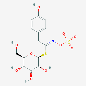 molecular formula C14H18NO10S2- B1231391 [(Z)-[2-(4-hydroxyphenyl)-1-[(2S,3R,4S,5S,6R)-3,4,5-trihydroxy-6-(hydroxymethyl)oxan-2-yl]sulfanylethylidene]amino] sulfate 