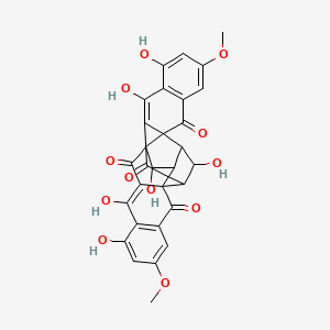 molecular formula C30H22O12 B1231409 8,10,14,23,25,28-Hexahydroxy-6,21-dimethoxyoctacyclo[14.11.1.02,11.02,15.04,9.013,17.017,26.019,24]octacosa-4(9),5,7,10,19(24),20,22,25-octaene-3,12,18,27-tetrone 