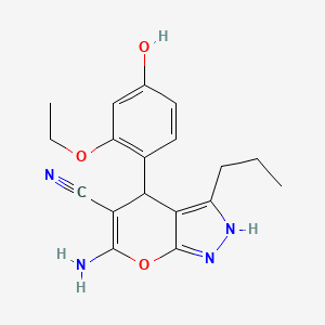 molecular formula C18H20N4O3 B1231430 6-Amino-4-(2-ethoxy-4-hydroxyphenyl)-3-propyl-2,4-dihydropyrano[2,3-c]pyrazole-5-carbonitrile 