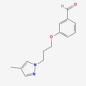 molecular formula C14H16N2O2 B12314350 3-(3-(4-methyl-1H-pyrazol-1-yl)propoxy)benzaldehyde 