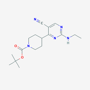 molecular formula C17H25N5O2 B12314360 Tert-butyl 4-[5-cyano-2-(ethylamino)pyrimidin-4-yl]piperidine-1-carboxylate 