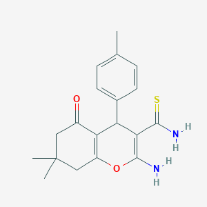 molecular formula C19H22N2O2S B1231440 2-amino-7,7-dimethyl-4-(4-methylphenyl)-5-oxo-6,8-dihydro-4H-1-benzopyran-3-carbothioamide 