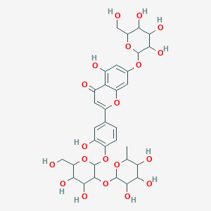 molecular formula C33H40O20 B12314454 2-[4-[4,5-Dihydroxy-6-(hydroxymethyl)-3-(3,4,5-trihydroxy-6-methyloxan-2-yl)oxyoxan-2-yl]oxy-3-hydroxyphenyl]-5-hydroxy-7-[3,4,5-trihydroxy-6-(hydroxymethyl)oxan-2-yl]oxychromen-4-one 