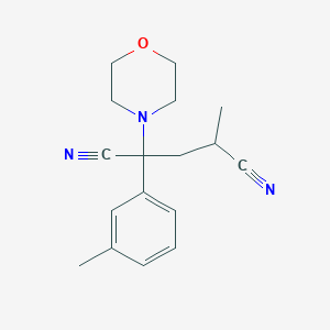 molecular formula C17H21N3O B12314750 4-Methyl-2-(3-methylphenyl)-2-(morpholin-4-yl)pentanedinitrile 