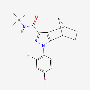 molecular formula C19H21F2N3O B12314788 N-tert-butyl-3-(2,4-difluorophenyl)-3,4-diazatricyclo[5.2.1.02,6]deca-2(6),4-diene-5-carboxamide 