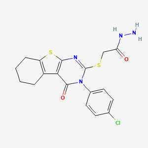 molecular formula C18H17ClN4O2S2 B12314874 2-{[4-(4-Chlorophenyl)-3-oxo-8-thia-4,6-diazatricyclo[7.4.0.0,2,7]trideca-1(9),2(7),5-trien-5-yl]sulfanyl}acetohydrazide 