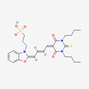 molecular formula C26H33N3O6S2 B1231490 3-[(2E)-2-[(E)-4-(1,3-dibutyl-4,6-dioxo-2-sulfanylidene-1,3-diazinan-5-ylidene)but-2-enylidene]-1,3-benzoxazol-3-yl]propane-1-sulfonic acid 