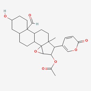 molecular formula C26H32O7 B12314911 [11-Formyl-14-hydroxy-7-methyl-6-(6-oxopyran-3-yl)-3-oxapentacyclo[8.8.0.02,4.02,7.011,16]octadecan-5-yl] acetate 