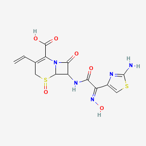 molecular formula C14H13N5O6S2 B12314933 7-[[(2E)-2-(2-amino-1,3-thiazol-4-yl)-2-hydroxyiminoacetyl]amino]-3-ethenyl-5,8-dioxo-5lambda4-thia-1-azabicyclo[4.2.0]oct-2-ene-2-carboxylic acid 