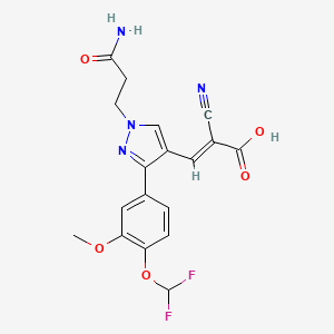 molecular formula C18H16F2N4O5 B12315740 3-[1-(2-carbamoylethyl)-3-[4-(difluoromethoxy)-3-methoxyphenyl]-1H-pyrazol-4-yl]-2-cyanoprop-2-enoic acid 