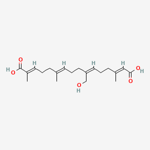 molecular formula C20H30O5 B1231575 (2E,6E,10Z,14E)-10-(hydroxymethyl)-2,6,14-trimethylhexadeca-2,6,10,14-tetraenedioic acid CAS No. 95310-55-7