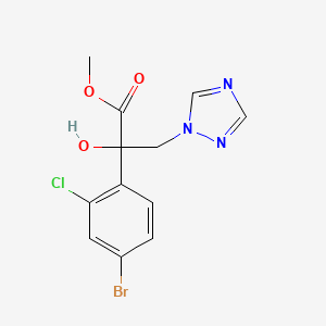 molecular formula C12H11BrClN3O3 B12315795 Methyl 2-(4-bromo-2-chlorophenyl)-2-hydroxy-3-(1H-1,2,4-triazol-1-yl)propanoate 