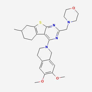 molecular formula C27H34N4O3S B1231624 4-[[4-(6,7-二甲氧基-3,4-二氢-1H-异喹啉-2-基)-7-甲基-5,6,7,8-四氢-[1]苯并噻唑[2,3-d]嘧啶-2-基]甲基]吗啉 