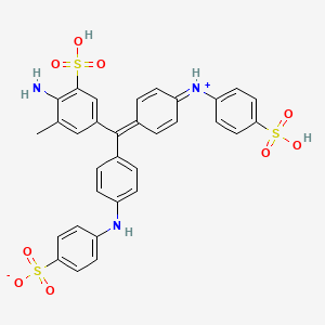 molecular formula C32H27N3O9S3 B12316322 Benzenesulfonic acid, 2-amino-3-methyl-5-((E)-(4-((4-sulfophenyl)amino)phenyl)((4E)-4-((4-sulfophenyl)imino)-2,5-cyclohexadien-1-ylidene)methyl)- CAS No. 7597-19-5