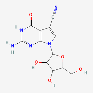 molecular formula C12H13N5O5 B12316363 1H-Pyrrolo[2,3-d]pyrimidine-5-carbonitrile,2-amino-4,7-dihydro-4-oxo-7-b-D-ribofuranosyl- 