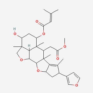 molecular formula C32H42O8 B12316368 [6-(Furan-3-yl)-14-hydroxy-10-(2-methoxy-2-oxoethyl)-7,9,11,15-tetramethyl-3,17-dioxapentacyclo[9.6.1.02,9.04,8.015,18]octadec-7-en-12-yl] 3-methylbut-2-enoate 