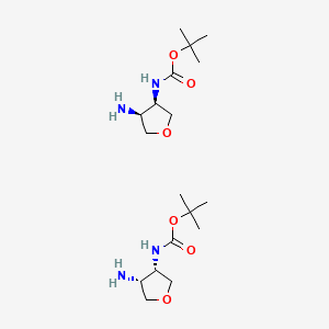 molecular formula C18H36N4O6 B12316416 tert-butyl N-[(3R,4S)-4-aminooxolan-3-yl]carbamate;tert-butyl N-[(3S,4R)-4-aminooxolan-3-yl]carbamate 