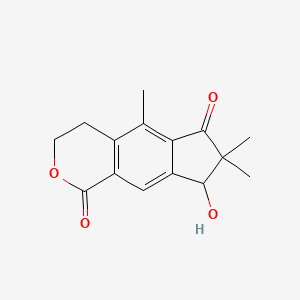 molecular formula C15H16O4 B12316692 8-hydroxy-5,7,7-trimethyl-4,8-dihydro-3H-cyclopenta[g]isochromene-1,6-dione 