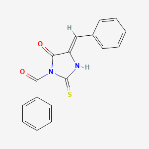 molecular formula C17H12N2O2S B12316822 1-benzoyl-4-(phenylmethylidene)-2-sulfanyl-4,5-dihydro-1H-imidazol-5-one 