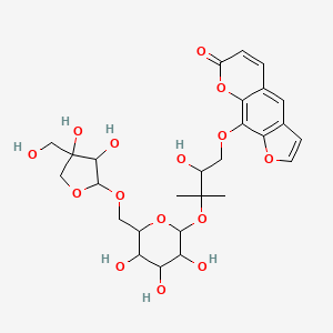 molecular formula C27H34O15 B12316859 9-[3-[6-[[3,4-Dihydroxy-4-(hydroxymethyl)oxolan-2-yl]oxymethyl]-3,4,5-trihydroxyoxan-2-yl]oxy-2-hydroxy-3-methylbutoxy]furo[3,2-g]chromen-7-one 