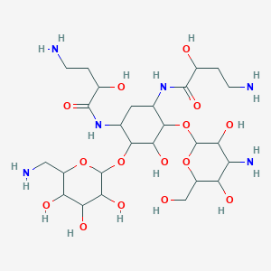 4-amino-N-[2-[4-amino-3,5-dihydroxy-6-(hydroxymethyl)oxan-2-yl]oxy-5-[(4-amino-2-hydroxybutanoyl)amino]-4-[6-(aminomethyl)-3,4,5-trihydroxyoxan-2-yl]oxy-3-hydroxycyclohexyl]-2-hydroxybutanamide