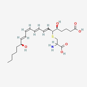 molecular formula C23H37NO6S B1231694 7,9,11,13-Eicosatetraenoic acid, 6-((2-amino-2-carboxyethyl)thio)-5,15-dihydroxy-, (5S-(5R*,6S*(S*),7E,9E,11Z,13E,15R*))- CAS No. 85963-48-0