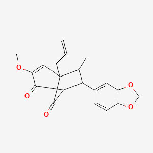 molecular formula C20H20O5 B12317342 7-(1,3-Benzodioxol-5-yl)-3-methoxy-6-methyl-5-prop-2-enylbicyclo[3.2.1]oct-3-ene-2,8-dione 