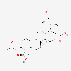 molecular formula C32H48O7 B12317390 9-Acetyloxy-1-(3-hydroxyprop-1-en-2-yl)-5a,5b,8,11a-tetramethyl-1,2,3,4,5,6,7,7a,9,10,11,11b,12,13,13a,13b-hexadecahydrocyclopenta[a]chrysene-3a,8-dicarboxylic acid 