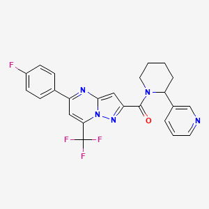 molecular formula C24H19F4N5O B1231740 [5-(4-Fluorophenyl)-7-(trifluoromethyl)-2-pyrazolo[1,5-a]pyrimidinyl]-[2-(3-pyridinyl)-1-piperidinyl]methanone 