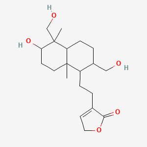 molecular formula C20H32O5 B12317450 4-[2-[6-hydroxy-2,5-bis(hydroxymethyl)-5,8a-dimethyl-1,2,3,4,4a,6,7,8-octahydronaphthalen-1-yl]ethyl]-2H-furan-5-one 