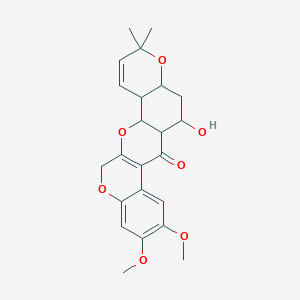 molecular formula C23H26O7 B12317509 11-Hydroxy-17,18-dimethoxy-7,7-dimethyl-2,8,21-trioxapentacyclo[12.8.0.03,12.04,9.015,20]docosa-1(14),5,15,17,19-pentaen-13-one 