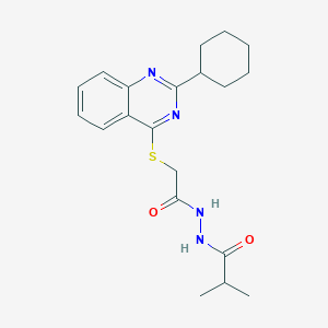 molecular formula C20H26N4O2S B1231753 N'-[2-[(2-cyclohexyl-4-quinazolinyl)thio]-1-oxoethyl]-2-methylpropanehydrazide 