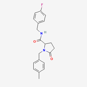 molecular formula C20H21FN2O2 B1231756 N-[(4-fluorophenyl)methyl]-1-[(4-methylphenyl)methyl]-5-oxo-2-pyrrolidinecarboxamide 