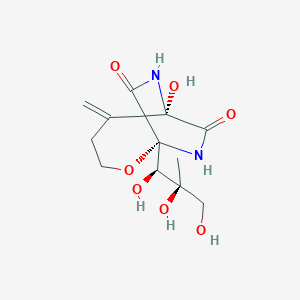 molecular formula C12H18N2O7 B1231761 (1R,6S)-6-hydroxy-5-methylidene-1-[(1R,2S)-1,2,3-trihydroxy-2-methylpropyl]-2-oxa-7,9-diazabicyclo[4.2.2]decane-8,10-dione 