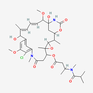 molecular formula C37H52ClN3O11 B1231778 [(16E,18E)-11-Chloro-15,21-dihydroxy-12,20-dimethoxy-2,5,9,16-tetramethyl-8,23-dioxo-4,24-dioxa-9,22-diazatetracyclo[19.3.1.110,14.03,5]hexacosa-10,12,14(26),16,18-pentaen-6-yl] 3-[methyl(2-methylpropanoyl)amino]butanoate CAS No. 78987-26-5