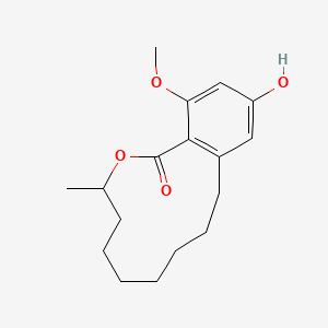 molecular formula C17H24O4 B12318157 2-Hydroxy-4-methoxy-7-methyl-7,8,9,10,11,12,13,14-octahydro-6-oxabenzocyclododecen-5-one CAS No. 65716-53-2