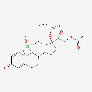 molecular formula C27H35ClO7 B12318171 [17-(2-Acetyloxyacetyl)-9-chloro-11-hydroxy-10,13,16-trimethyl-3-oxo-6,7,8,11,12,14,15,16-octahydrocyclopenta[a]phenanthren-17-yl] propanoate 