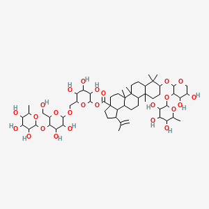 molecular formula C59H96O25 B12318202 [6-[[3,4-Dihydroxy-6-(hydroxymethyl)-5-(3,4,5-trihydroxy-6-methyloxan-2-yl)oxyoxan-2-yl]oxymethyl]-3,4,5-trihydroxyoxan-2-yl] 9-[4,5-dihydroxy-3-(3,4,5-trihydroxy-6-methyloxan-2-yl)oxyoxan-2-yl]oxy-5a,5b,8,8,11a-pentamethyl-1-prop-1-en-2-yl-1,2,3,4,5,6,7,7a,9,10,11,11b,12,13,13a,13b-hexadecahydrocyclopenta[a]chrysene-3a-carboxylate 