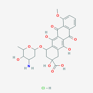 molecular formula C26H28ClNO11 B12318206 4-(4-amino-5-hydroxy-6-methyloxan-2-yl)oxy-2,5,12-trihydroxy-7-methoxy-6,11-dioxo-3,4-dihydro-1H-tetracene-2-carboxylic acid;hydrochloride 