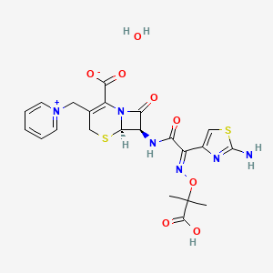 molecular formula C22H24N6O8S2 B12318244 Pyridinium,1-[[7-[[(2-amino-4-thiazolyl)[(1-carboxy-1-methylethoxy)imino]acetyl]amino]-2-carboxy-8-oxo-5-thia-1-azabicyclo[4.2.0]oct-2-en-3-yl]methyl]-,inner salt, hydrate, [6R-[6a,7b(Z)]]- CAS No. 120618-65-7