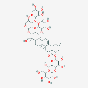 molecular formula C58H94O26 B12318419 [3,4-Dihydroxy-6-(hydroxymethyl)-5-[3,4,5-trihydroxy-6-(hydroxymethyl)oxan-2-yl]oxyoxan-2-yl] 9-(hydroxymethyl)-10-[5-hydroxy-3-(3,4,5-trihydroxy-6-methyloxan-2-yl)oxy-4-(3,4,5-trihydroxyoxan-2-yl)oxyoxan-2-yl]oxy-2,2,6a,6b,9,12a-hexamethyl-1,3,4,5,6,6a,7,8,8a,10,11,12,13,14b-tetradecahydropicene-4a-carboxylate 