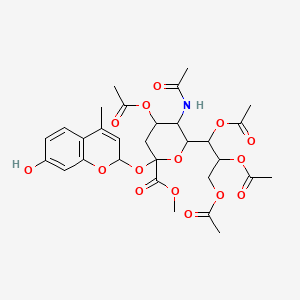 molecular formula C30H37NO15 B12318730 methyl 5-acetamido-4-acetyloxy-2-[(7-hydroxy-4-methyl-2H-chromen-2-yl)oxy]-6-(1,2,3-triacetyloxypropyl)oxane-2-carboxylate 